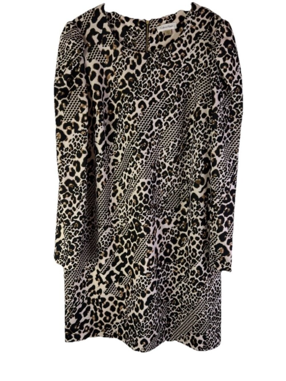 Calvin Klein Dress Leopard Animal Print Sheath Long Sleeve